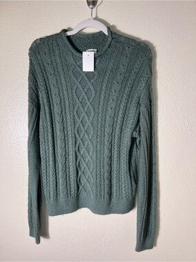 J. Crew Cable-Knit Crewneck Sweater in Sage Green size M